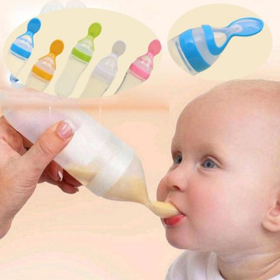 90ml Lovely Safety Infant Baby Silicone Feeding With Spoon Feeder Food Rice Cereal Bottle For Best Gift